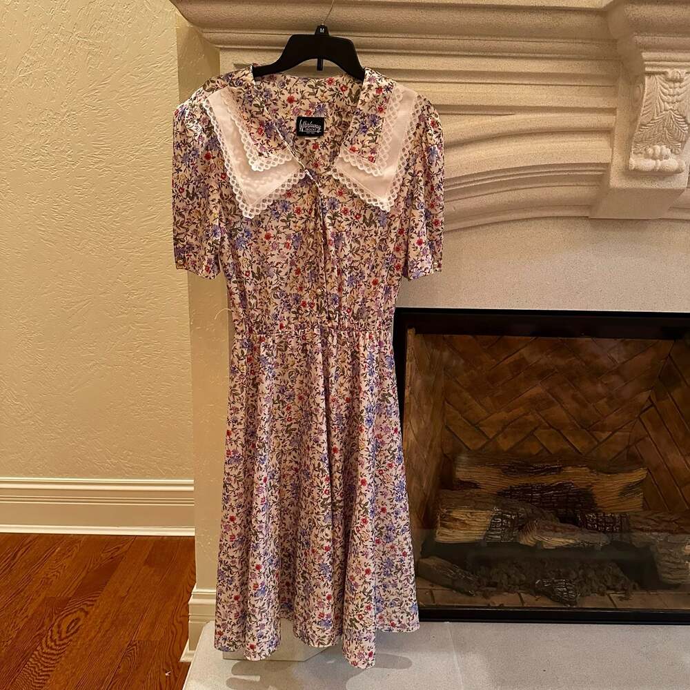 Whirlaway Frocks Vintage Floral Lace Collar Dress Size 16